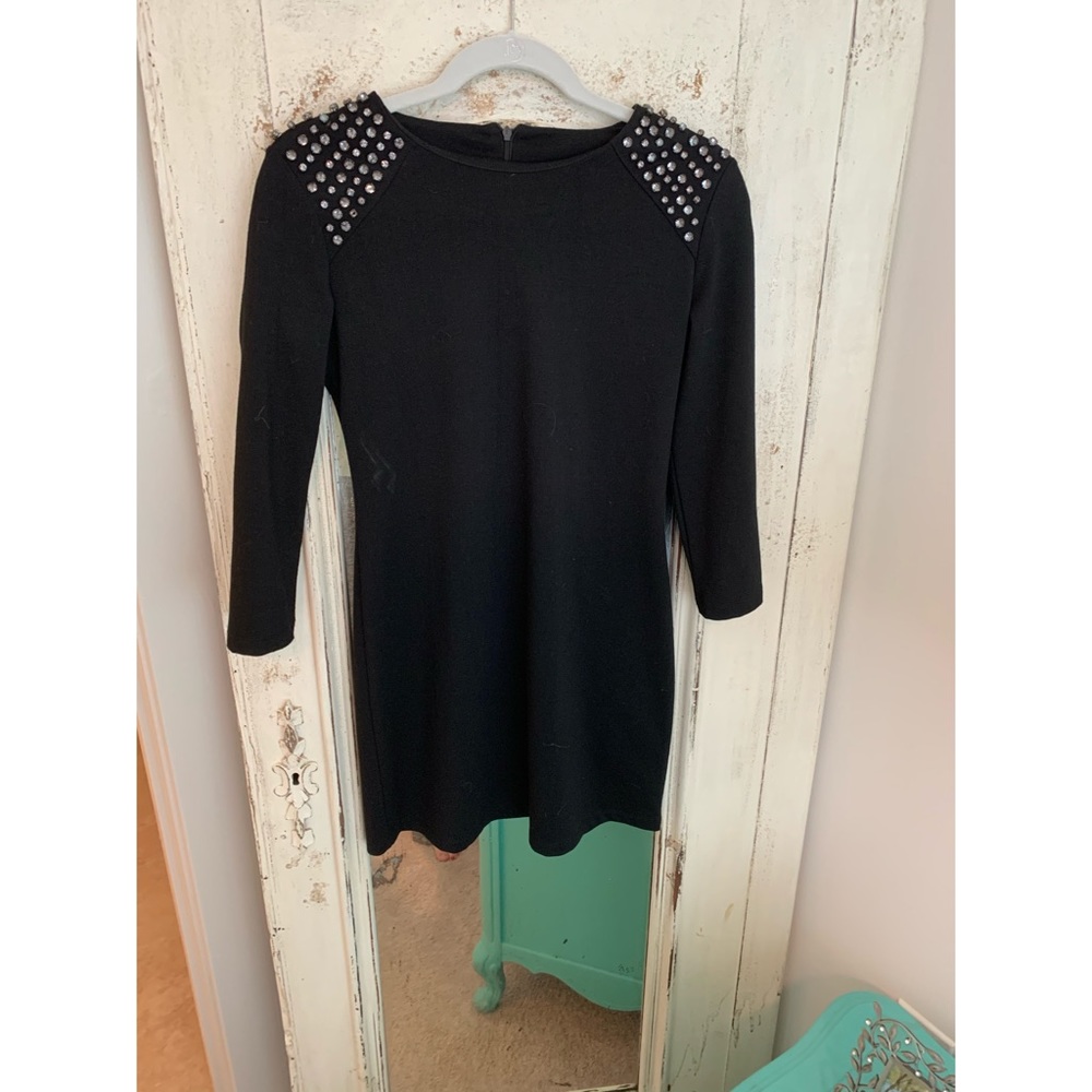 Black Mini Dress with Studded Shoulders